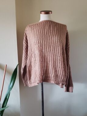 AQE FASHION NWOT Knit Crochet Sweater - Beige XL